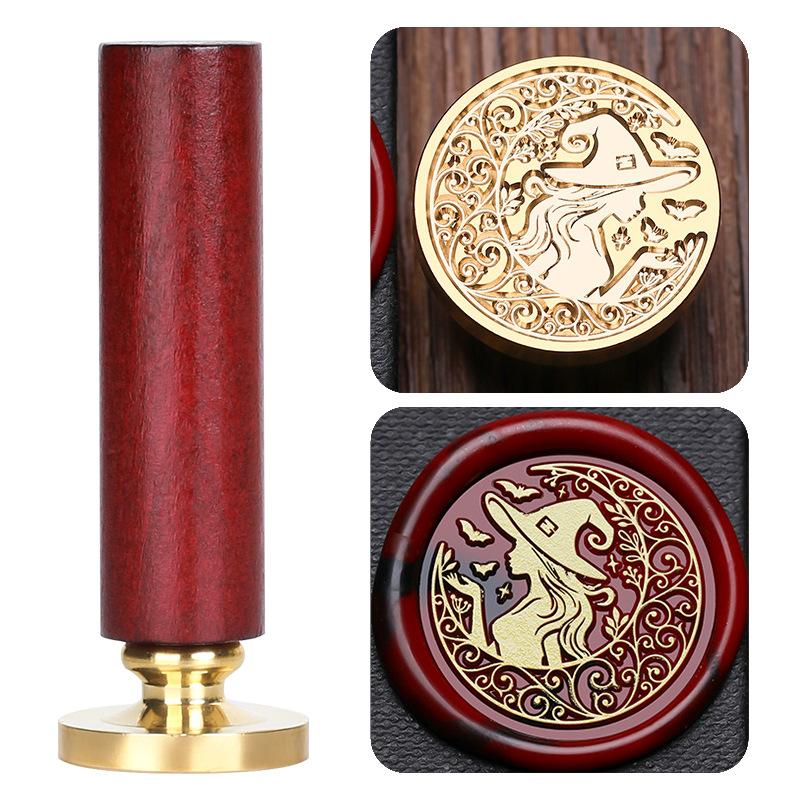 Halloween Seal Cylindrical Red Handle (handle + Brass Seal Head) Fire Lacquer Seal Set Handle Copper Head