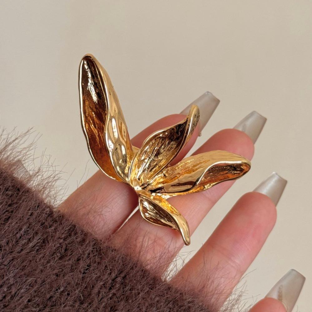 Korean Style Leaf Shape Ring Minority Design Punk Finger Ring Creative Exaggerated Ring  Gift