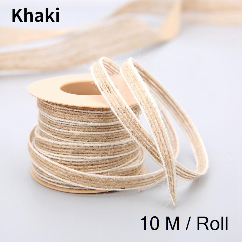 10M/Roll Vintage Jute Burlap Hessian Ribbon with Lace Rustic Wedding Party Decoration Christmas DIY Craft Gift Packing Webbing