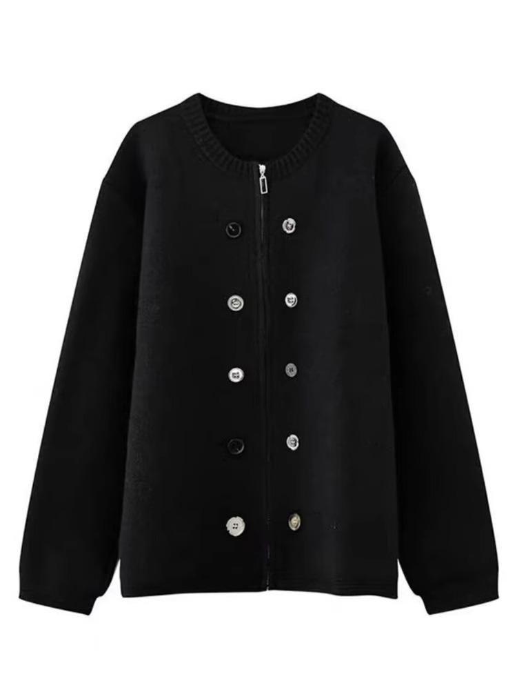 Męski kardigan dzianinowy z wysokiej półki, zapinany na zamek, z okrągłym dekoltem - Jesienno-zimowy styl leniwy