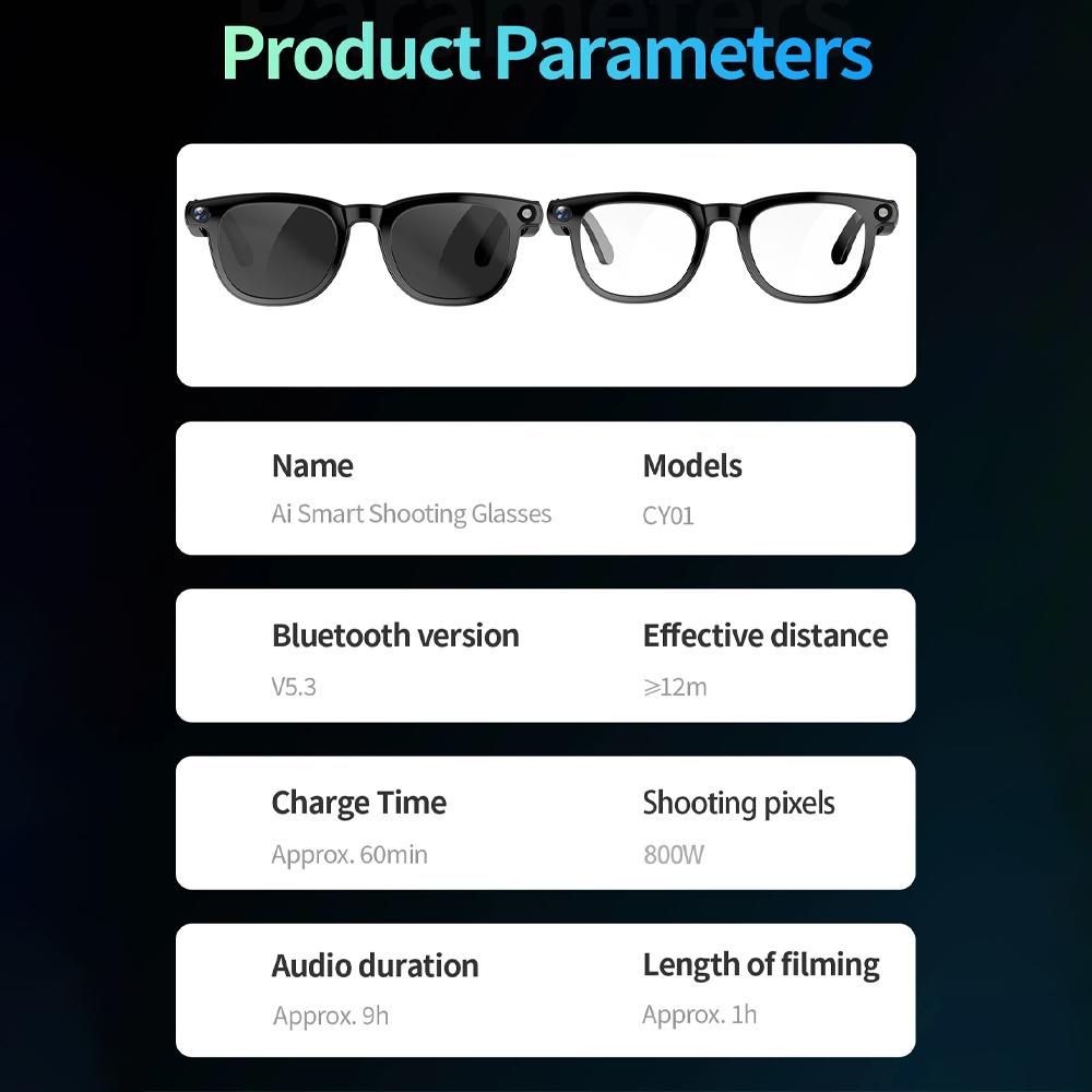 2-in-1 4K Smart AI Brille 800 Megapixel AI Aufnahme Kamera HD Foto Video Sprachanruf Übersetzung Wasserdicht Bluetooth AI Brille