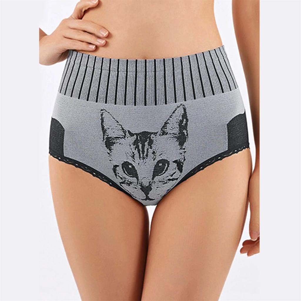 7 Pack Women's Tummy Control Cat Print Underwears