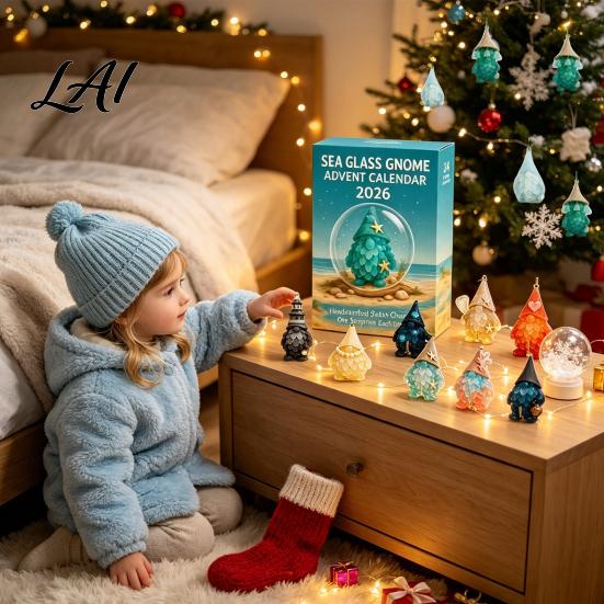 Regalo di Natale per Tutte le Età Calendario dell'Avvento Gnomo 2026 Stile Vetro Marino Conto alla Rovescia Regali Interattivi per Bambini Mini Ciondoli da Appendere Casa Xmas