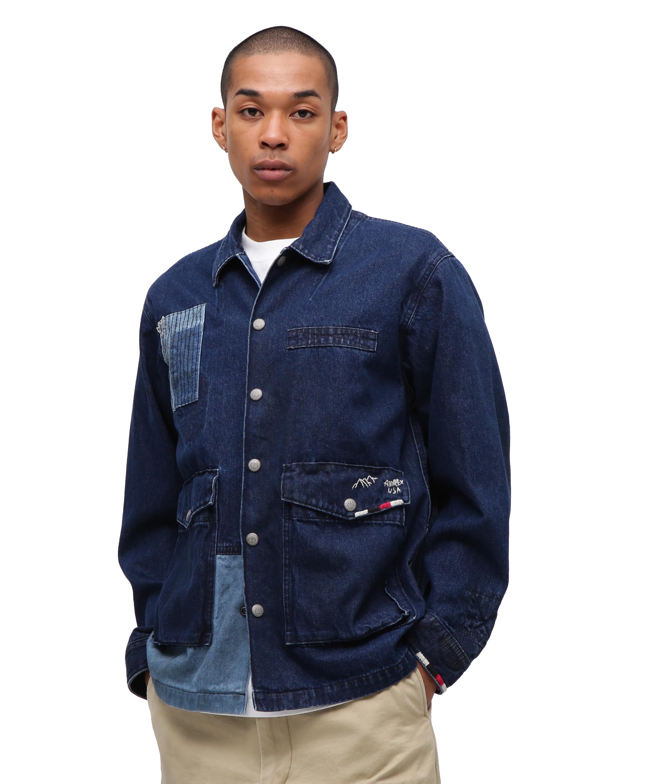 

AVIREX RESTORE COLLECTION REPAIR CUSTOM & EMB UTILITY SHIRT JACKET Men s 2XL Indigo 783-5220015