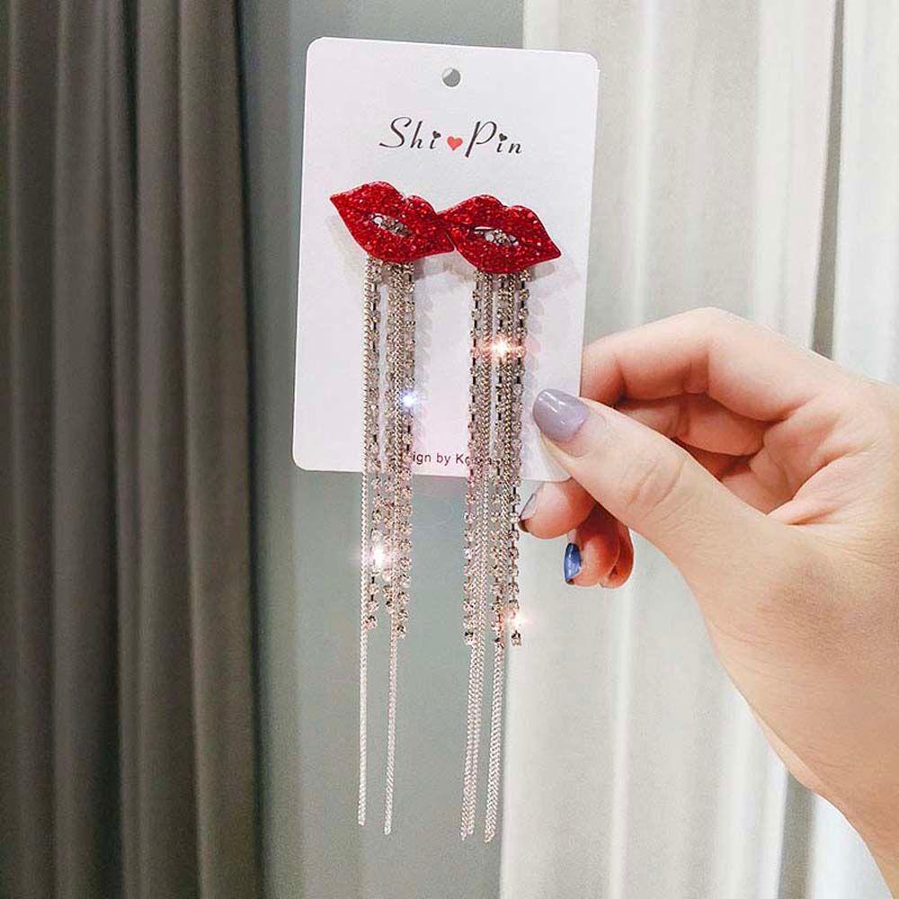 Tassel Red Lips Accessories Mouth Gift For Women Dangle Earring Stud Earrings Jewelry Drop Earrings