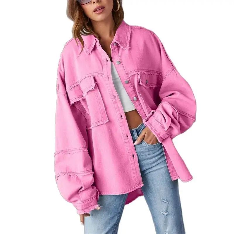 Holes Raw-edges Denim Jacket Women Spring Autumn Shirt Style Jeancoat Casual Top Outerwear Lady Coat