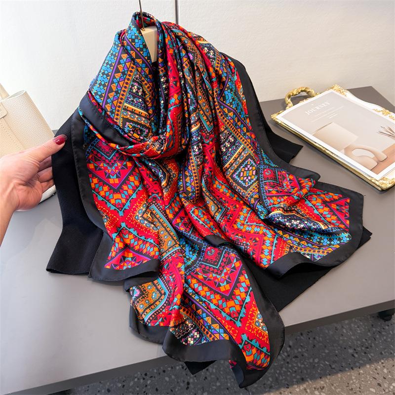 Literary retro printing simulation silk brocade fashion sunscreen silk scarf long scarf silky shawl versatile headscarf scarf