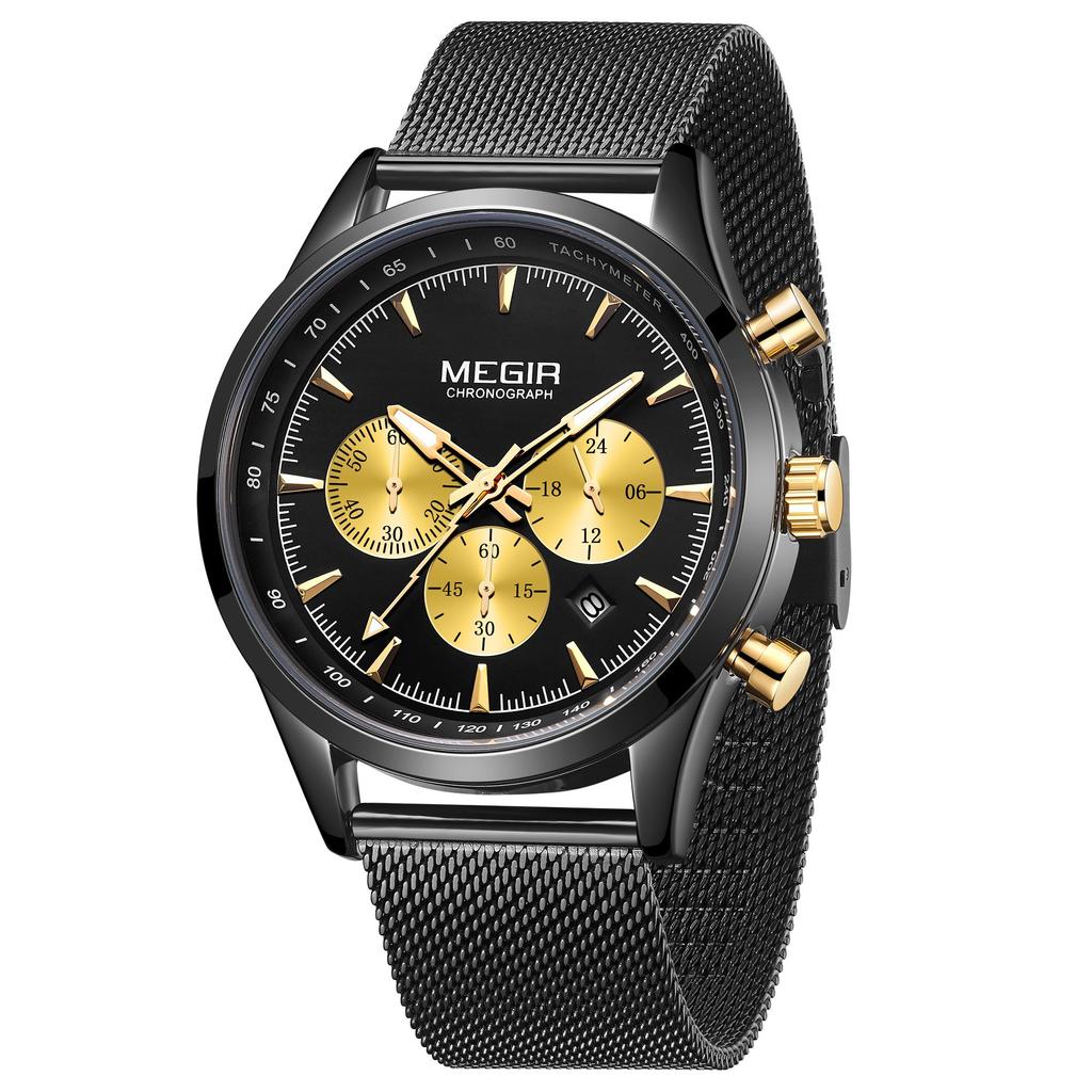 2020 neue Relogio Masculino MEGIR männer Mode Uhren Einfache Schwarz Mann Business Edelstahl Mesh Gürtel Quarzuhr Männer saat