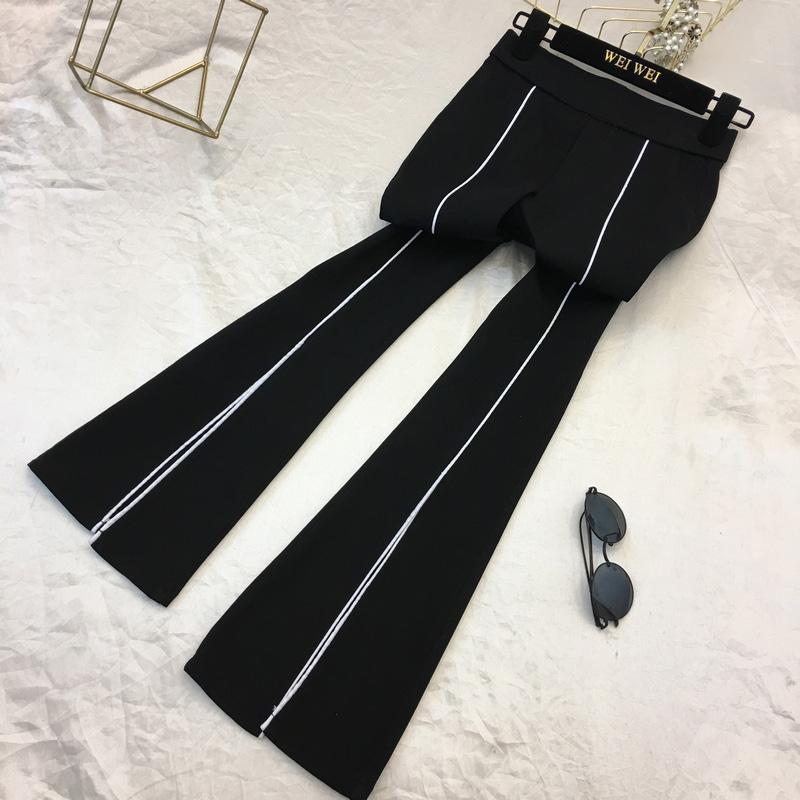 Spring and Autumn Women's Pants Casual Elastic Waist Look Thin and Contrast Three-dimensional Slim Stretch Flared Pants with Slits