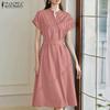 ZANZEA Women Summer V-Neck Loose Casual Short Sleeve Dress
