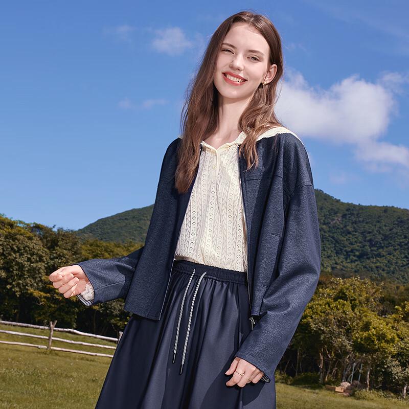 Betu Women's 2025 Autumn Collarless Faux Denim Short Jacket