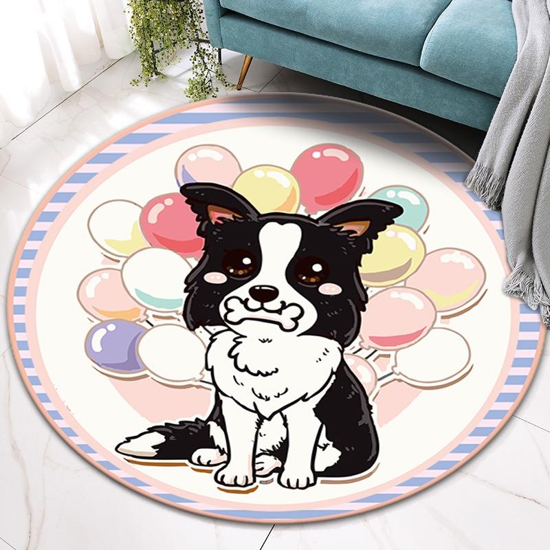 Cartoon Niedliche Kätzchen und Welpen Runder Teppich Schlafzimmerteppich Fußmatte Wohnzimmer Rutschfest Küche Türvorleger Dekorativ