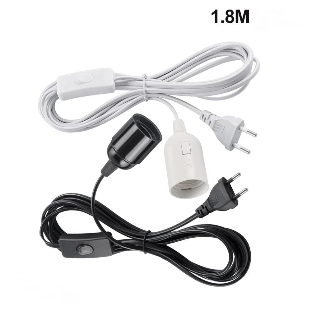 Eu Plug 1.8M Lamp Base E27 Holder Power Cord Cable with Switch for Hanging Pendant Led Light Fixture Socket Cord Adapters