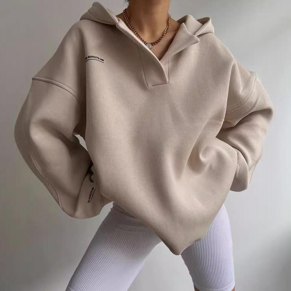 2025 European and American cross-border Amazon new model, velvet hooded printed LOGO long-sleeved versatile sweater V-neck sweater jacket