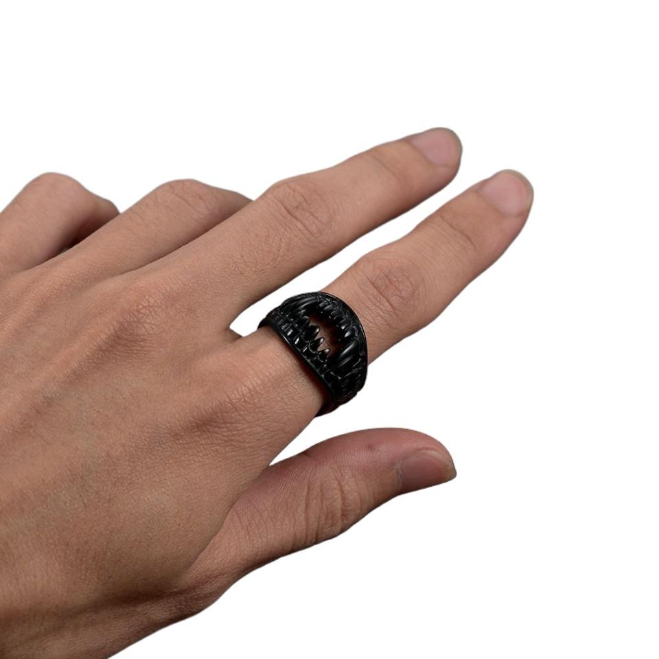 Stainless Steel Double Sides Teeth Rings for Man Woman Manmade Vintage Effect Size 7-14 Gothic Punk Cool Jewelry Gift