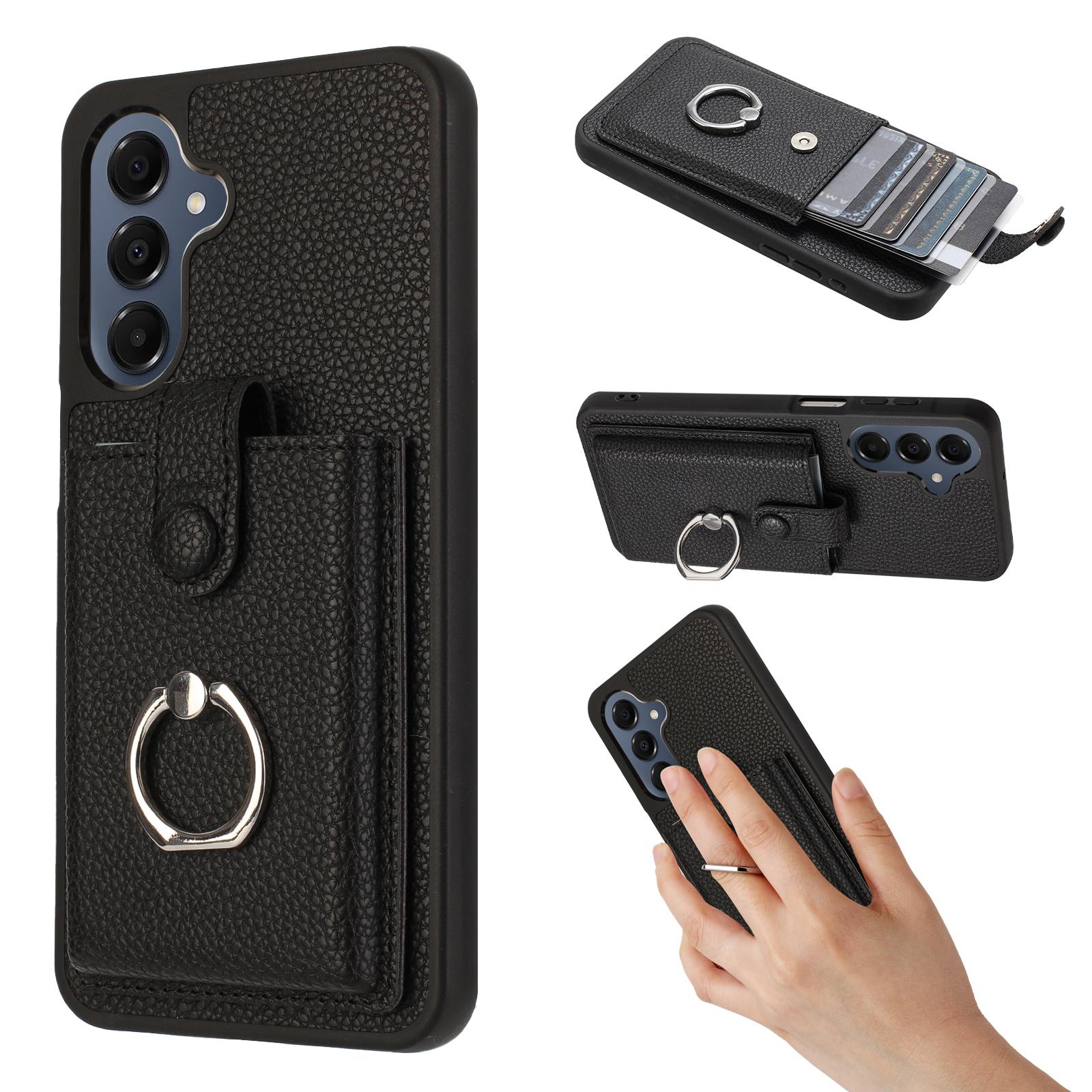 

For Samsung Galaxy A17 5G/A26 5G Case with Ring Kickstand Drawing Type Card Slots Leather Back Cover Black