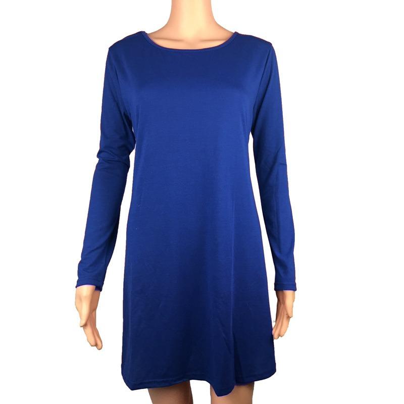 Women's dress, women's long-sleeved loose and thin solid color dress