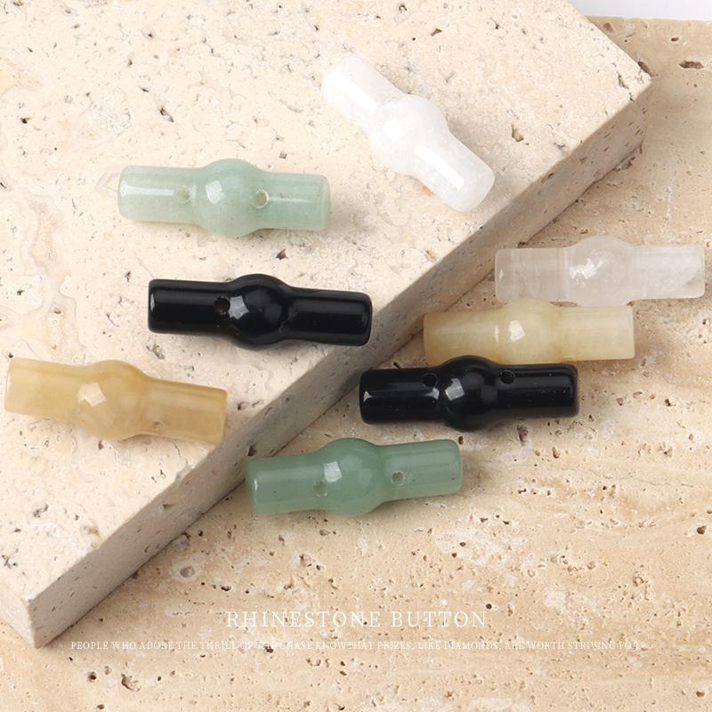 2pcs Natural Green Dongling Jade Bamboo Buttons, National Style Cheongsam Hanfu Vest Buttons, Chinese Jacket Cardigan Buttons
