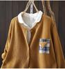 Women's Yellow Cotton Cardigan with Pockets - 2026 Spring Collection, Artistic & Lazy Style Knitwear