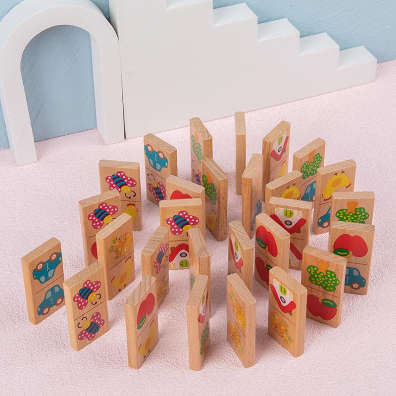28-teiliges Tier-Domino-Holzpuzzle - Früherziehungs-Bausteine für Kinder