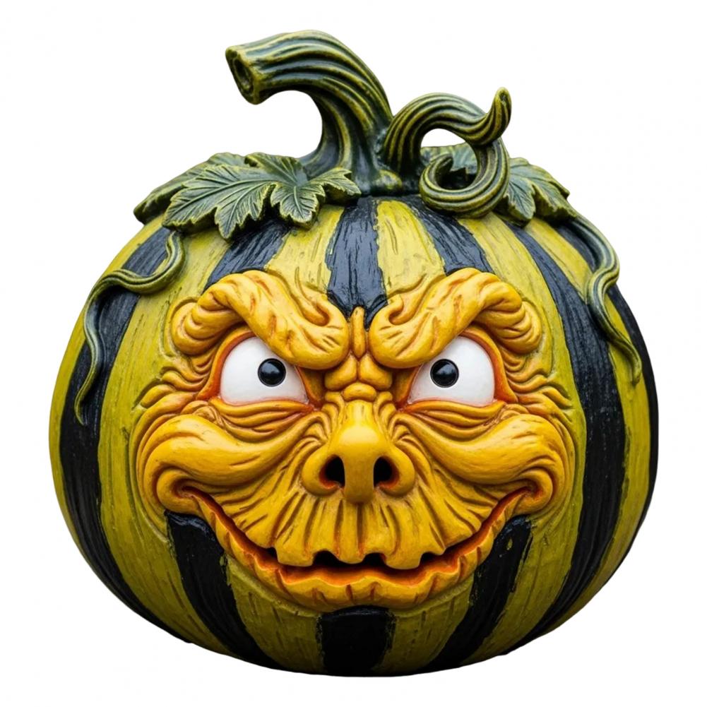 Quirky Pumpkin Decoration Spooky Halloween Pumpkin Figurine Sculpture for Home Office Decor Funny Pumpkin Face for Halloween
