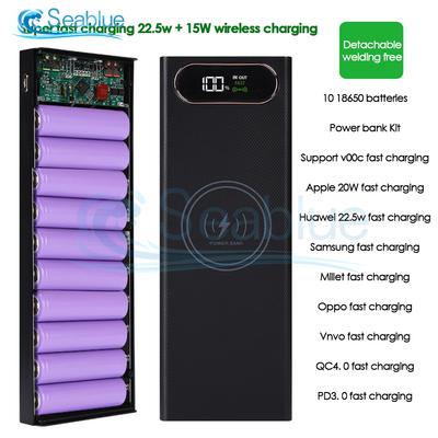 Dual USB 10X18650 Power Bank Case Mobile Phone 22.5W Fast Charger 15W Wireless Charging DIY Storage Shell Digital Display Box