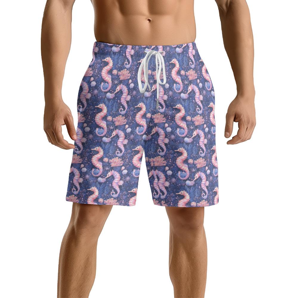 Creature Marine Europee e Americane Elementi Floreali Pantaloncini Casual da Uomo Pantaloni da Spiaggia