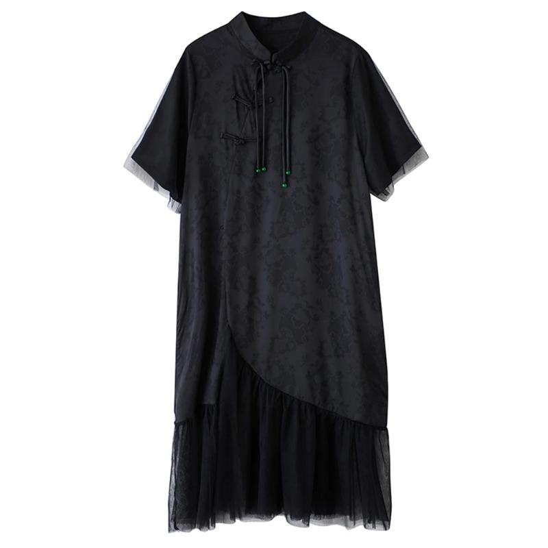 

XITAO Loose Mesh Patchwork Female Dress HQQ2480 One Size чёрный