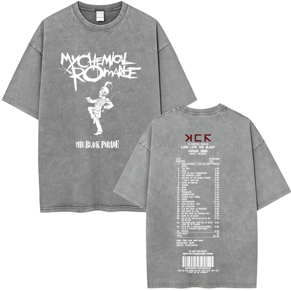 Rock Band My Chemical Romance Washed Tshirt The Black Parade  Tour Merch Tshirts Mens Clothing Vintage T Shirt Streetwear