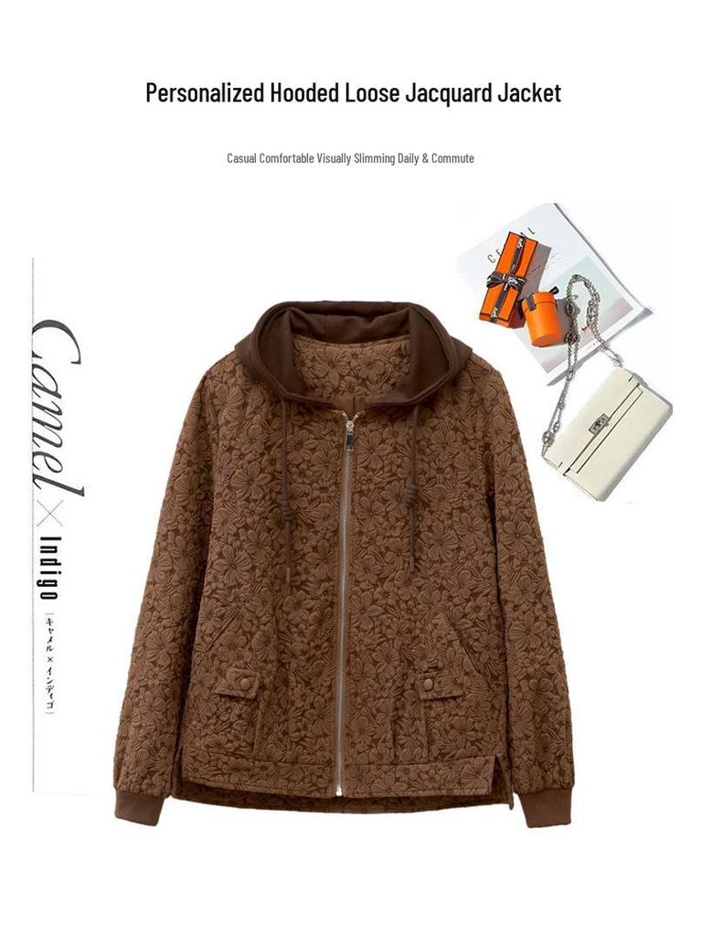 Women's Spring 2024 Fashionable Chinese Jacquard Hooded Jacket