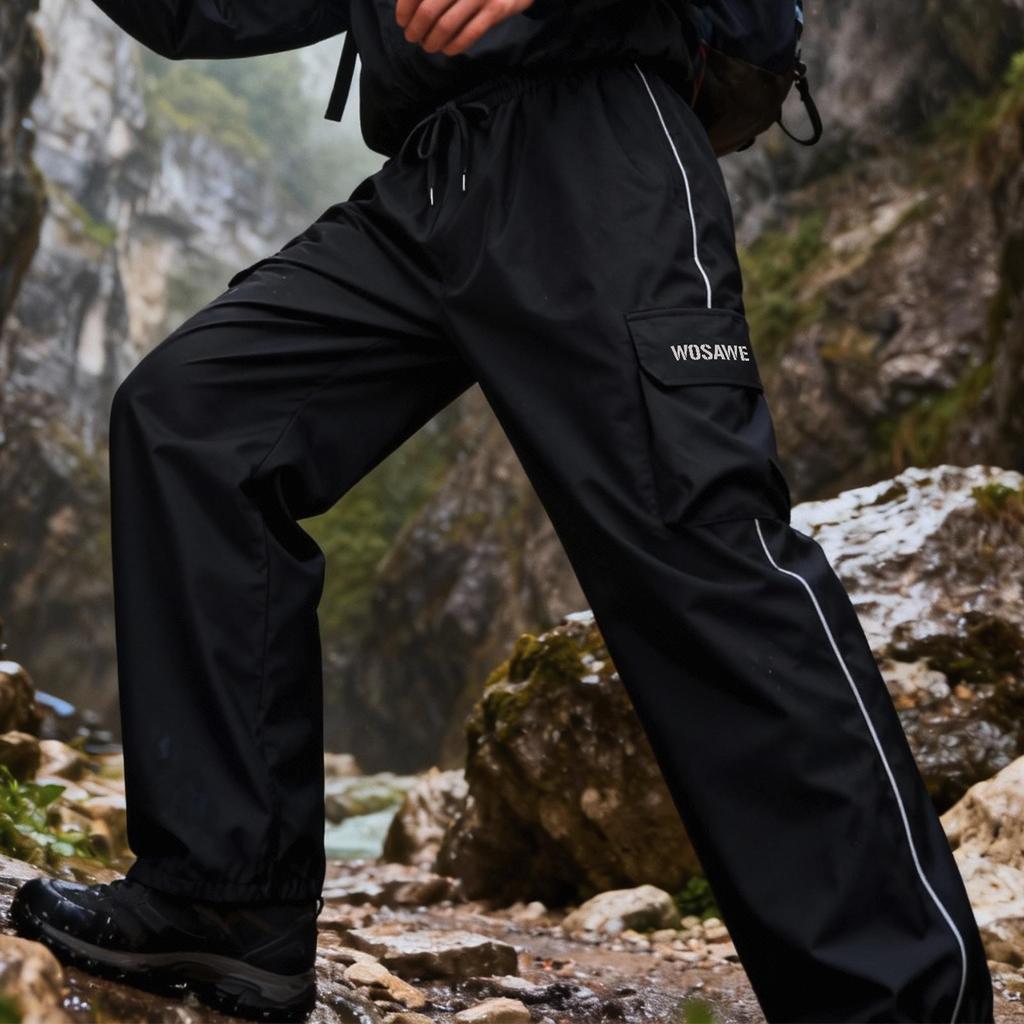 Wosawe Regenhose für Herren und Damen, für Geländefahrten, Motorradfahren, Fahrradfahren, Wandern, Angeln, tragbar, winddicht, wasserdicht, sportlich, atmungsaktiv, reflektierend