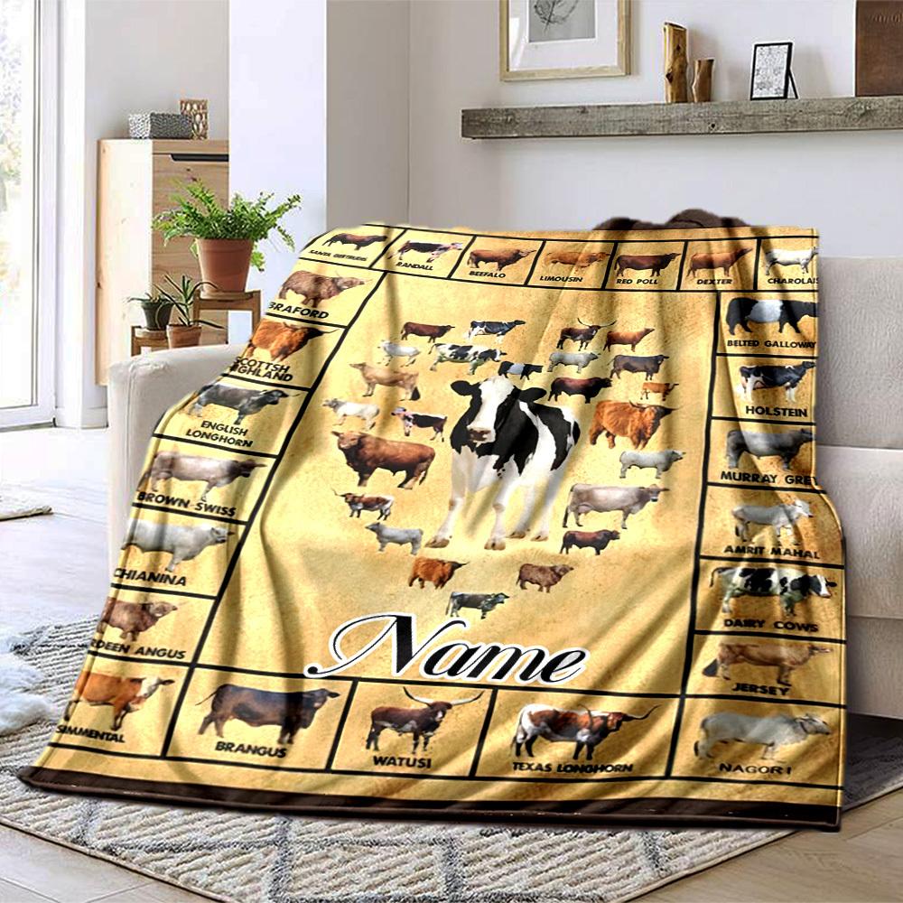 Custom Cow Breeds Home Customize Your Name Blankets Comfortable Soft Lightweight Allseason Multipurpose Blanket For Picnics Sofas Offices Beds Living