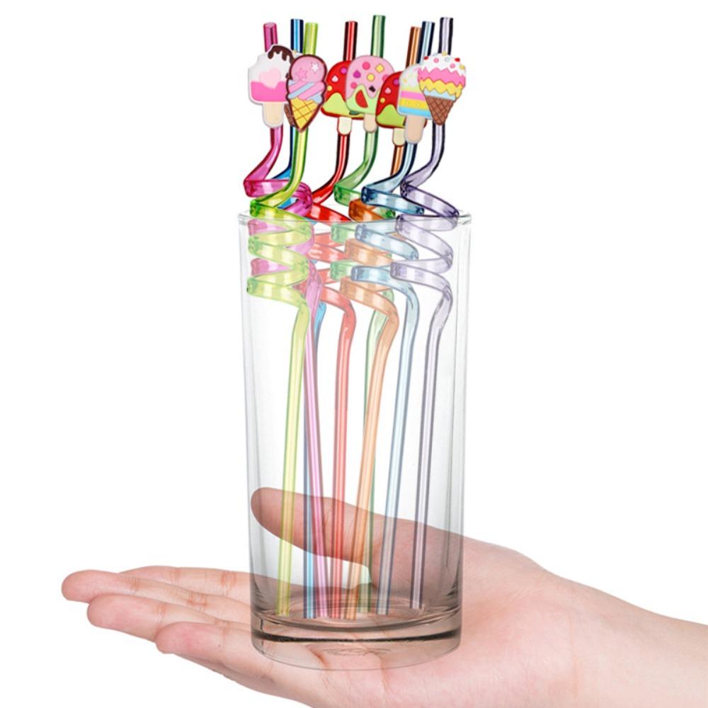 8pcs Cartoon Reusable Straws Vibrant Drinking Straws Ice Cream-Shaped Straws  Party
