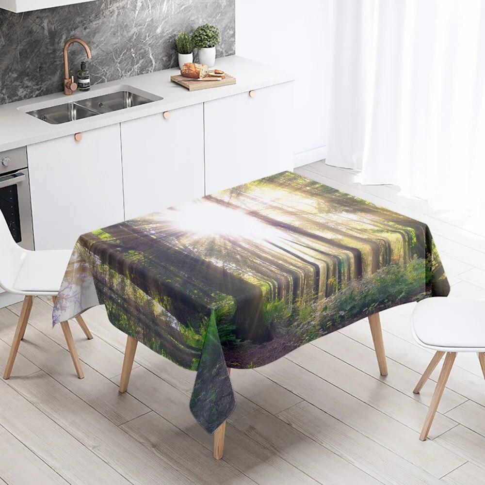 Forest Trees Printed Rectangular Tablecloth Outdoor Camping Stain Resistant Waterproof Kitchen Table Home Decor