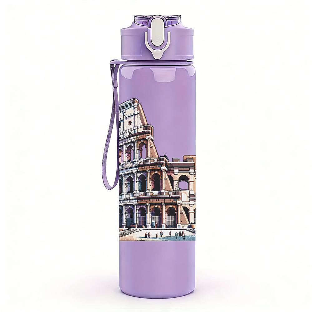 1 Stück Rom Kolosseum Vintage Architektur Druck 750ml Tragbare Sportwasserflasche Auslaufsicher Reise Fitnessstudio Trinkbecher