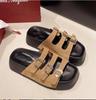 Fashion Retro Classic Thick-soled Slippers For Women New Fashion Suede Platform Sandals Summer Belt Buckle Beach Slides Woman Shoes