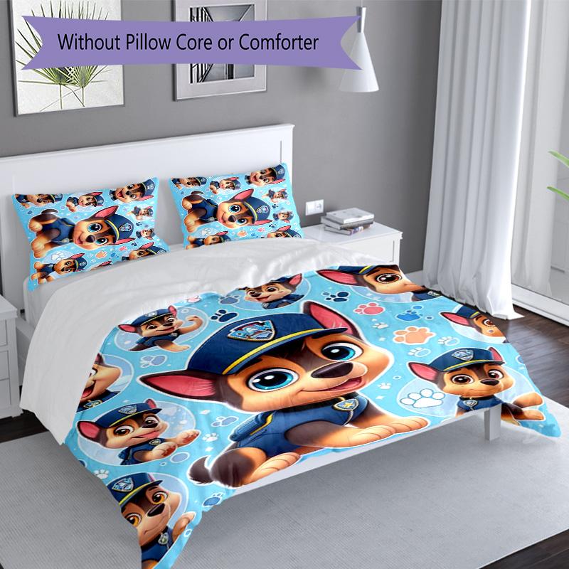 3pcs Paw Patrol characters pattern bedding set duvet cover set includes duvet cover &pillowcases, perfect all season bedroom decoration & gift