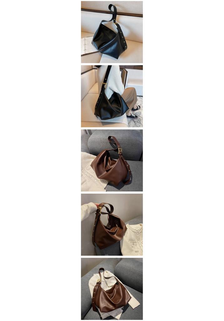 Bag Women's Niche Retro Texture Messenger Bag Wide Shoulder Strap Large Capacity Solid Color Casual Soft Collapsed Shoulder