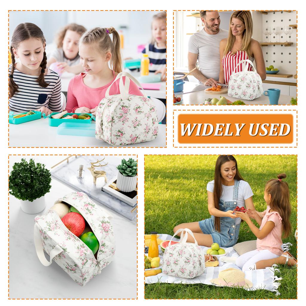 Lunch Bag with Handle for Women Reusable Lunch Tote Bag with Double Zippers and Outside Pocket for Work School Travel Picnic