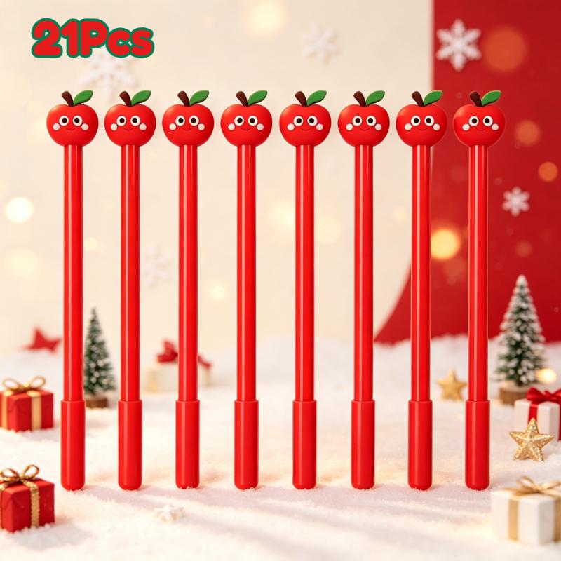21Pcs Cute Apple Figure Topper Writing Pen, Back to School Season Student Stationery, Lovely Fruit themed Decorative Pen, Novelty Desktop Accessory fo