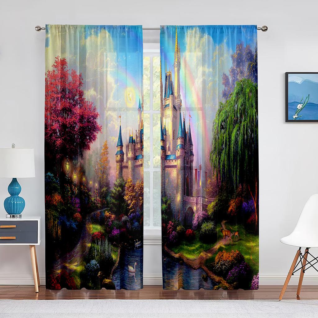 Medieval Castle In Winter Scenery Sheer Curtains for Living Room Bedroom Decor Window Tulle Curtain Transparent Chiffon Curtains
