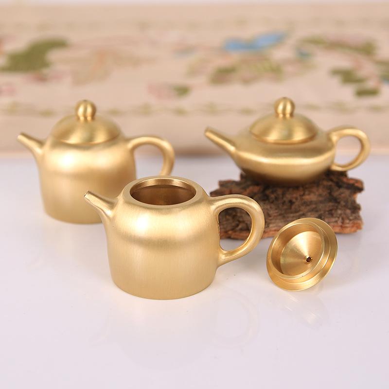 Bule pequeno de latão modelo criativo ornamento de mesa mini bule peça com alça de mão gadget retrô para estudo