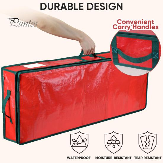 Christmas Wrapping Paper Storage Bag Flexible Partitions Pockets Large Capacity Durable Handle PE Gift Wrap Organizer