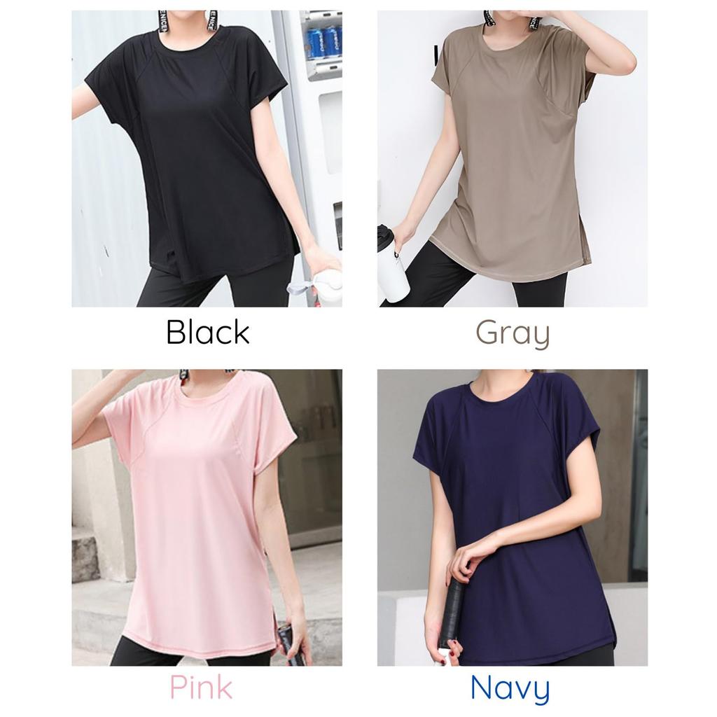 VEROMAN Yoga Flattering Long Short Loose Women's Top, T-Shirt, Length, Sleeve, Fit, ppi-ssd038 (Gray, M)