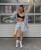 European and American fashion gray hooded sweatshirt set for women, 1116 autumn/winter sporty casual jacket and shorts, two-piece set for women