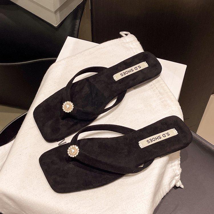 Flat-bottomed Small Fragrant Wind Slippers Women's Shoes Summer Wear 2025 New Gentle Fairy Wind Toe Sandals Flip-flops