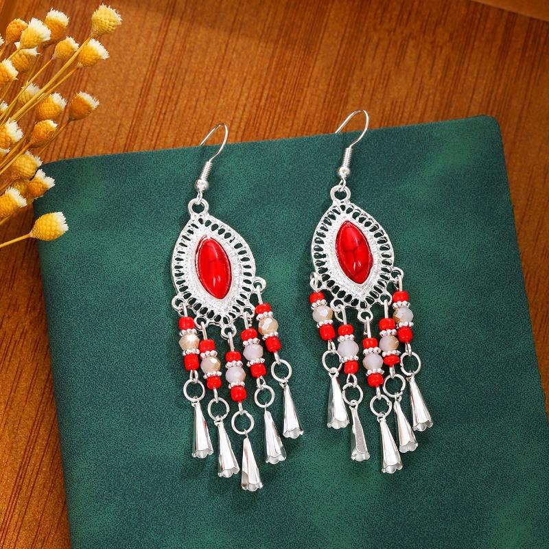 Bohemian Geometric Beaded Earrings, Long Fringed Earrings for Retro Tourist Attractions