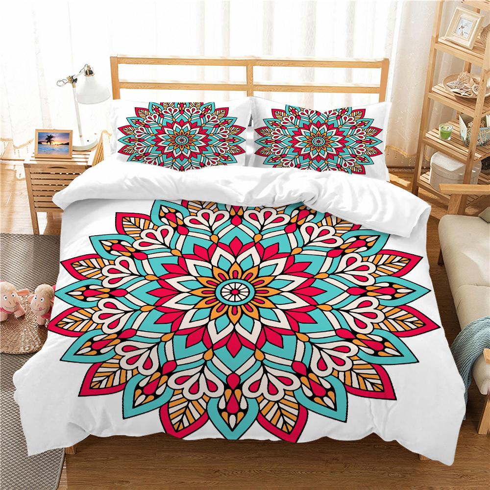 3D-Bettwäsche-Set im Bohemian-Stil, Schlafzimmer-Steppdecke und Kissenbezug, Bettlaken/Doppelbett, Bettwäsche in voller Größe, Heimdekoration