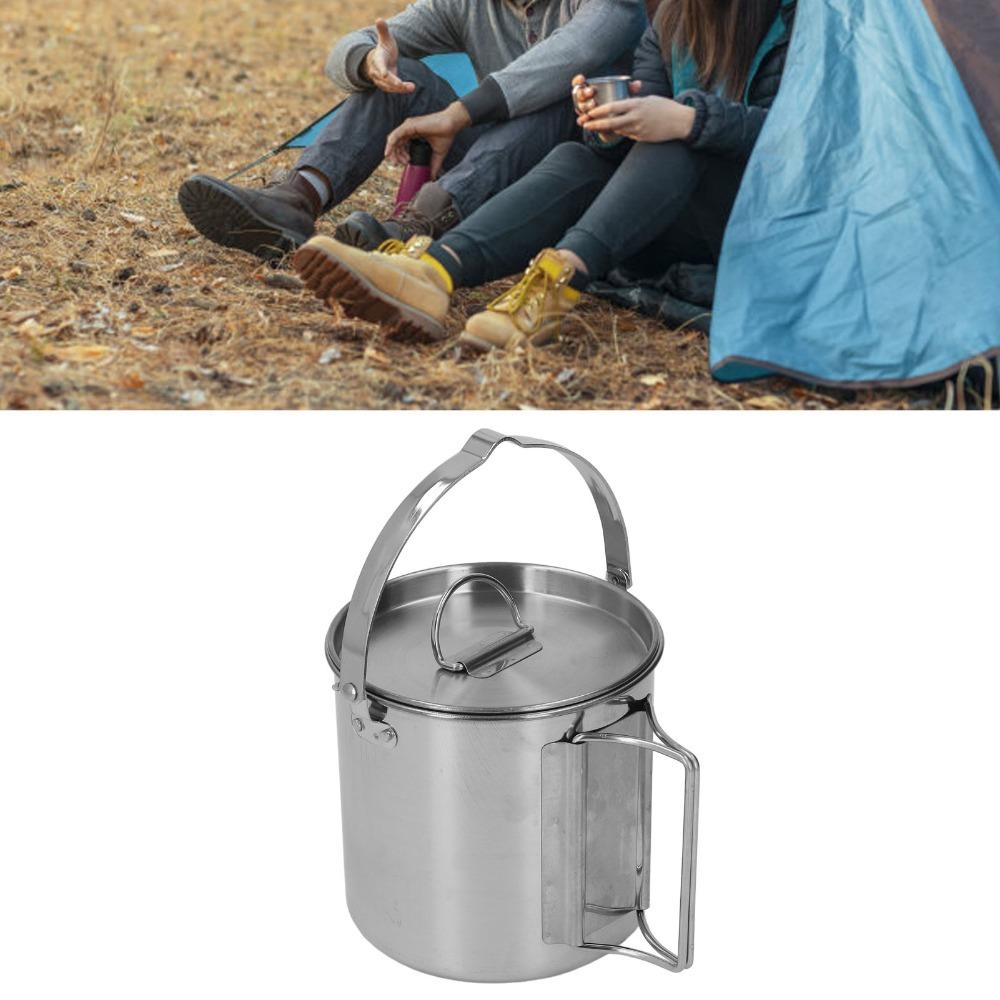 1.2L/40.58oz Camping Kettle With Foldable Handle Outdoor Cookware Durable Portable Teapot  Hiking