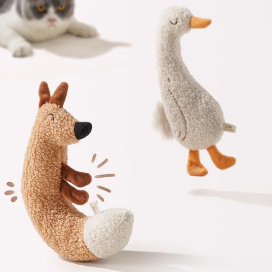 Plush Catnip Toy with Crinkle Paper Fox & Goose Designs Soft Skin-friendly Interactive Cat Toy for Anxiety Relief Solo Play